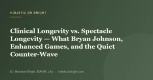 Clinical Longevity vs. Spectacle Longevity — What Bryan Johnson, Enhanced Games, and the Quiet Counter-Wave